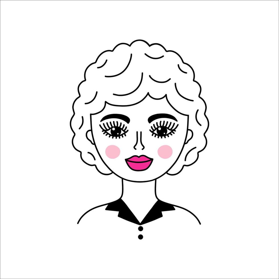 Woman face in doodle style vector