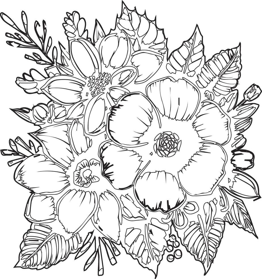 Flowers drawing doodle holiday decoration. vector