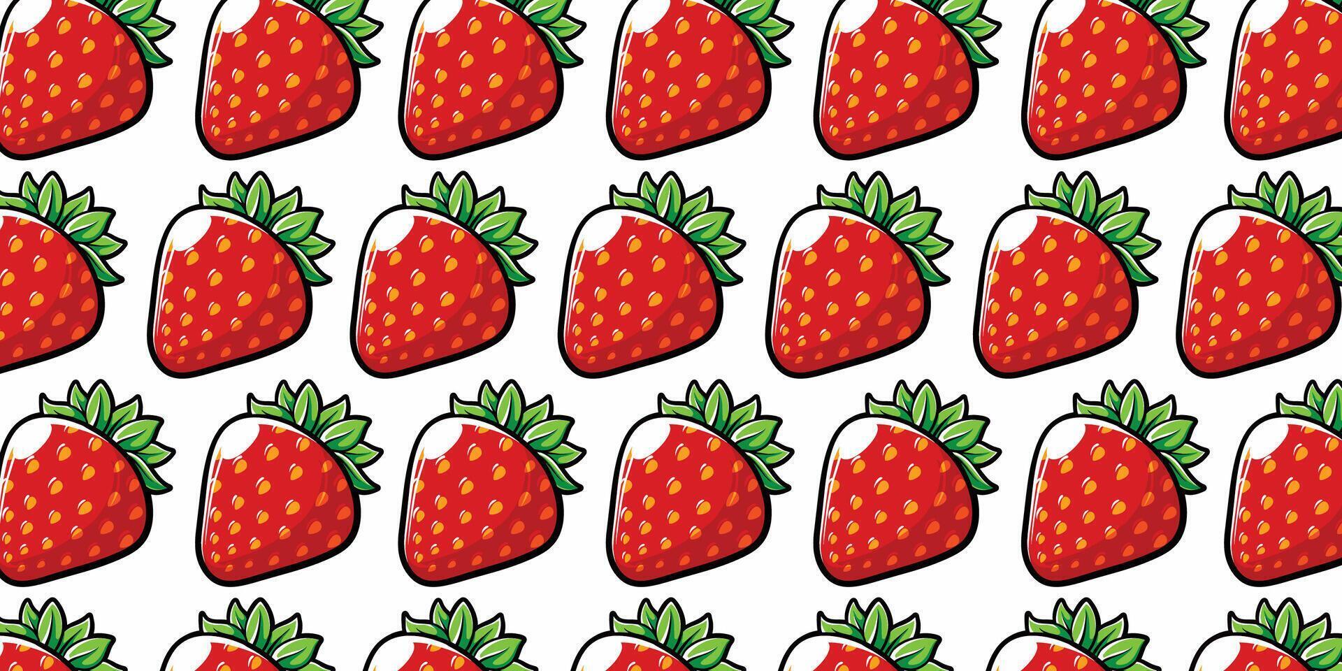 Vector strawberry fruit with seamless pattern background