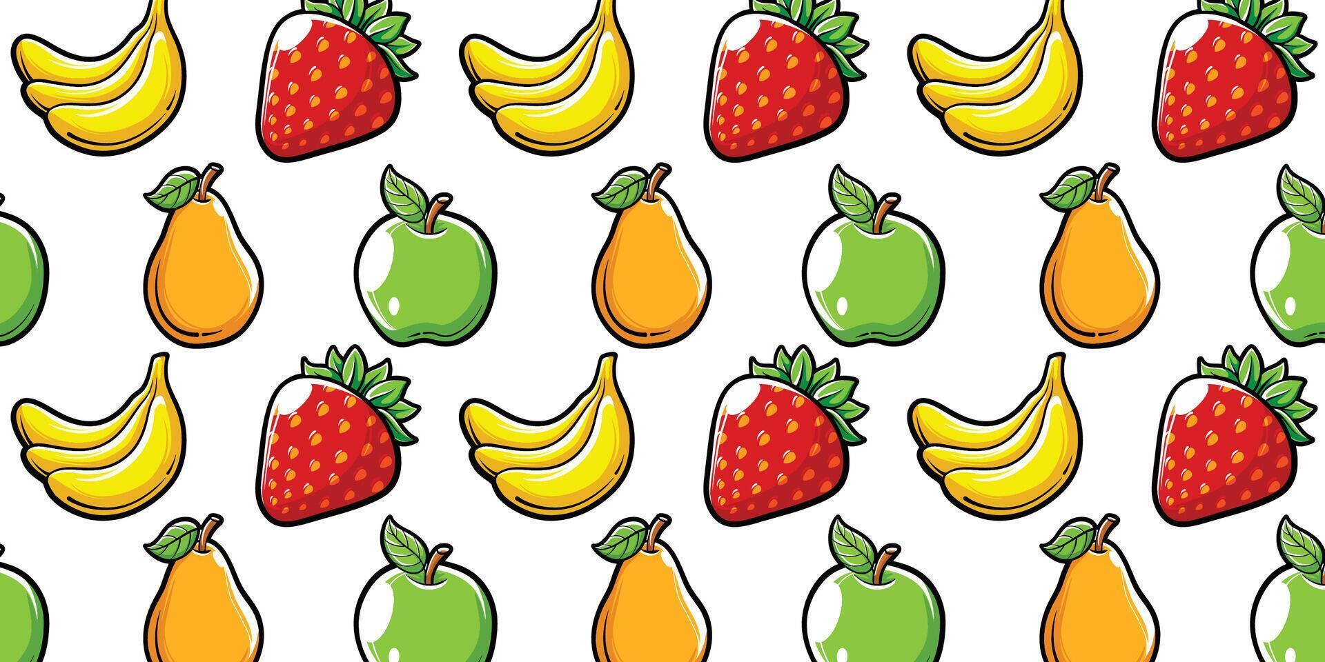 vector manzana, fresa, banana, Pera Fruta conjunto sin costura modelo antecedentes