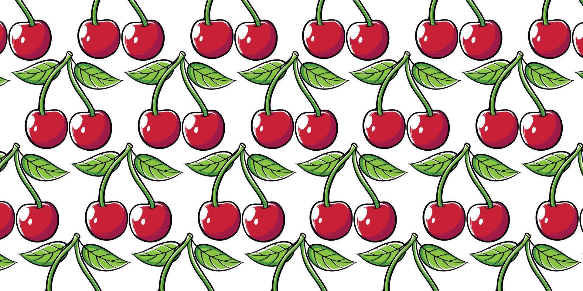Vector cherry fruit with seamless pattern background