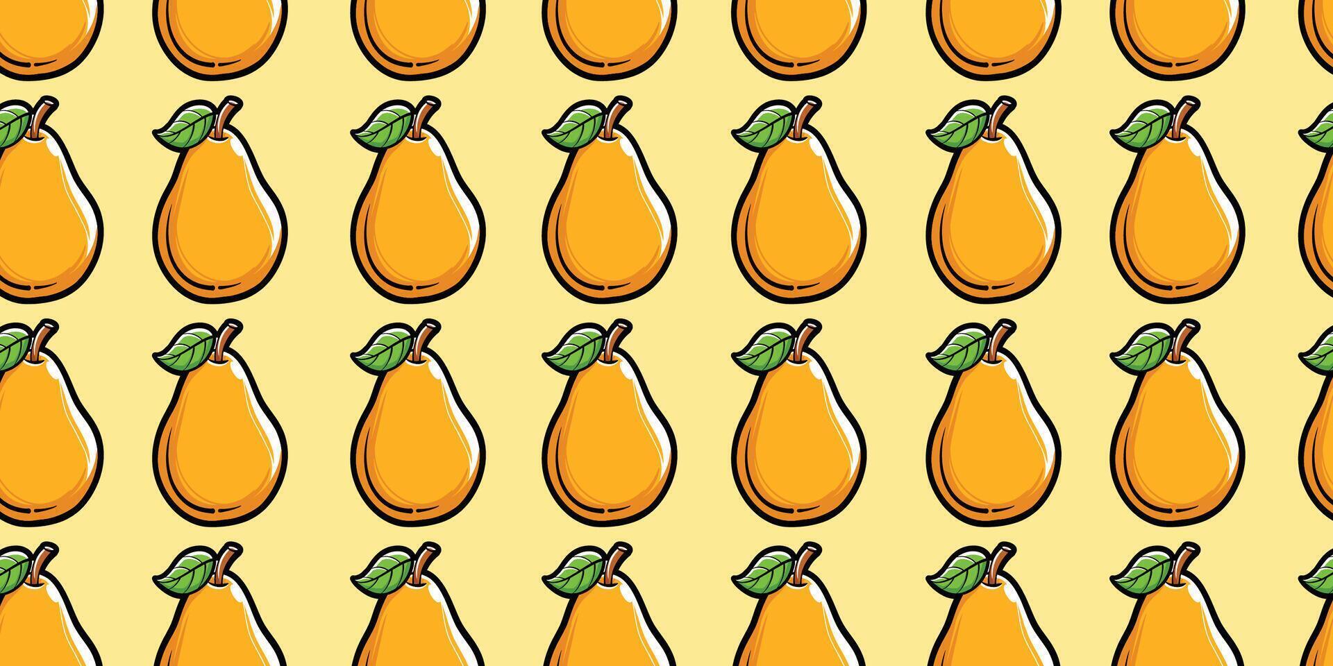 Vector pear fruit with seamless pattern background