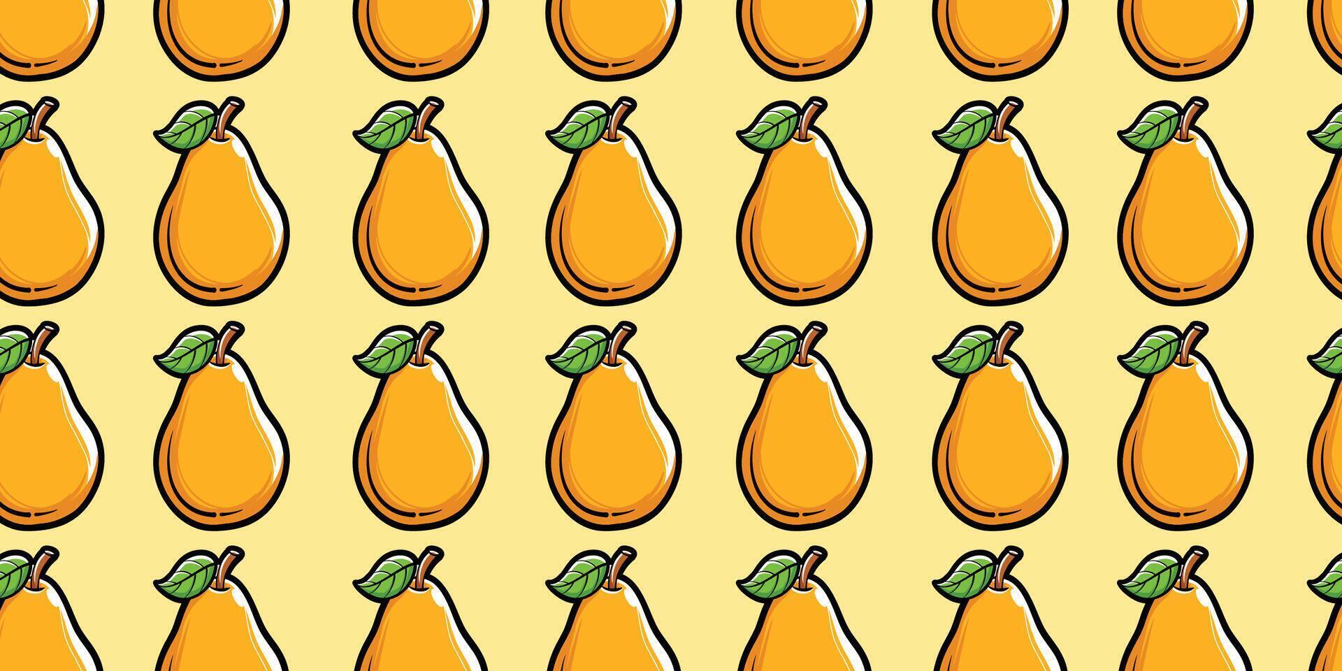 Vector pear fruit with seamless pattern background