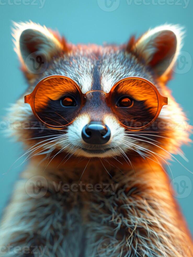 AI generated Portrait of raccoon wearing sunglasses photo