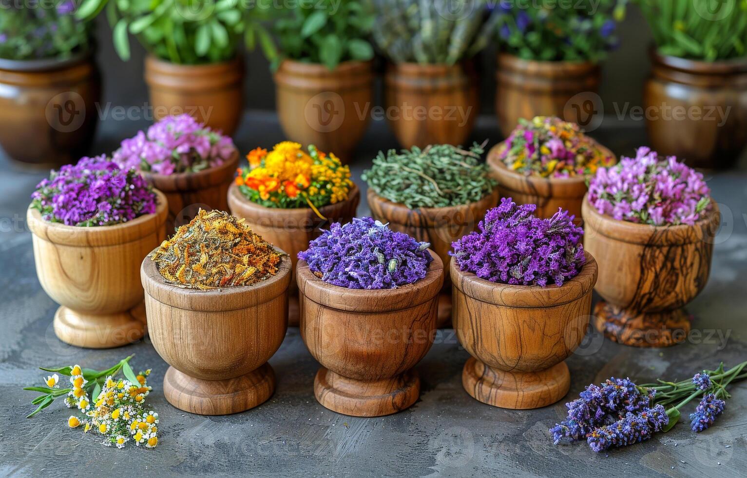 AI generated The ancient natural medicine herbs flowers photo