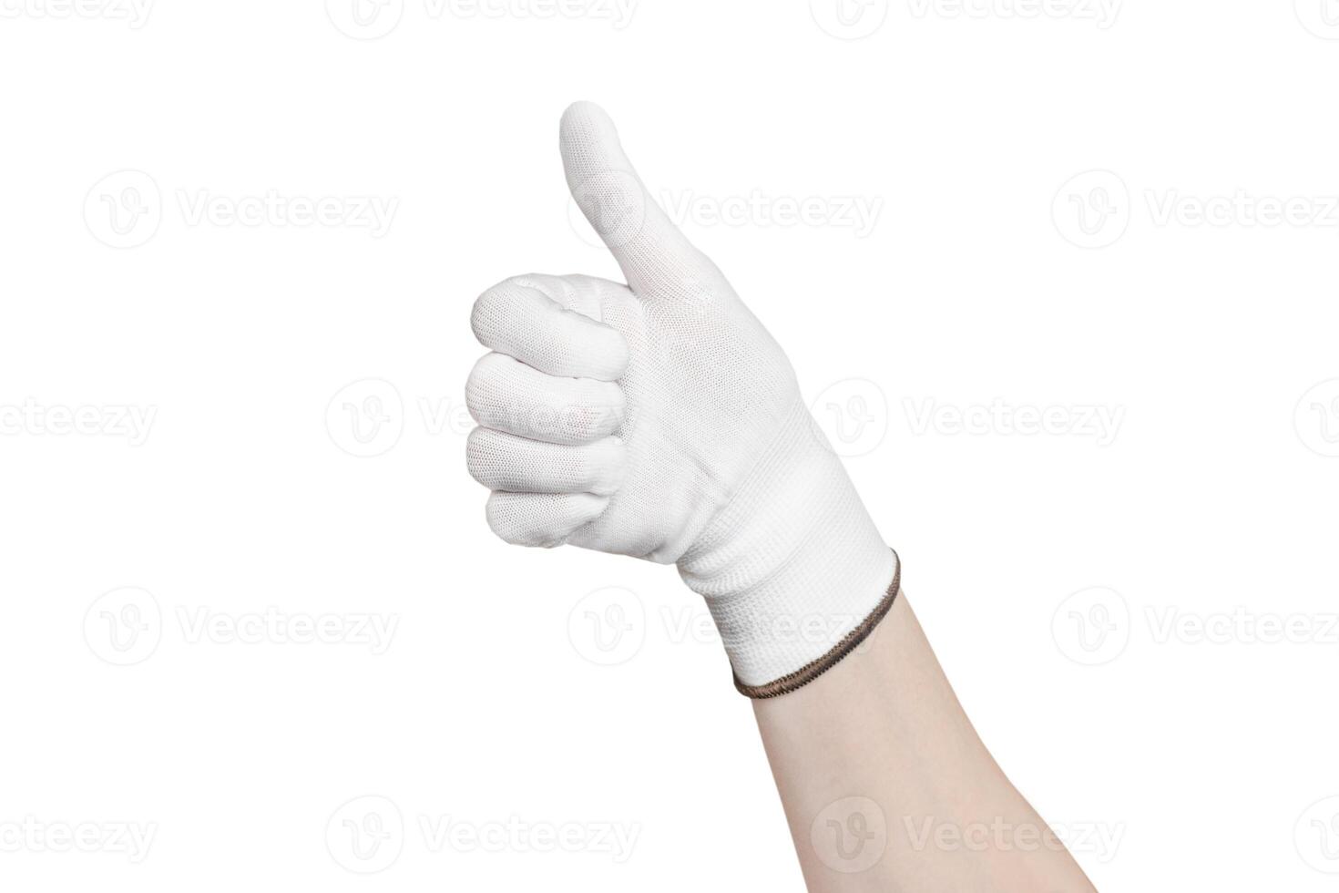 collage de manos pulgar arriba manchado con pintar y manos en construcción protector guantes. utilizando guantes cuando pintura y reparando aislado foto