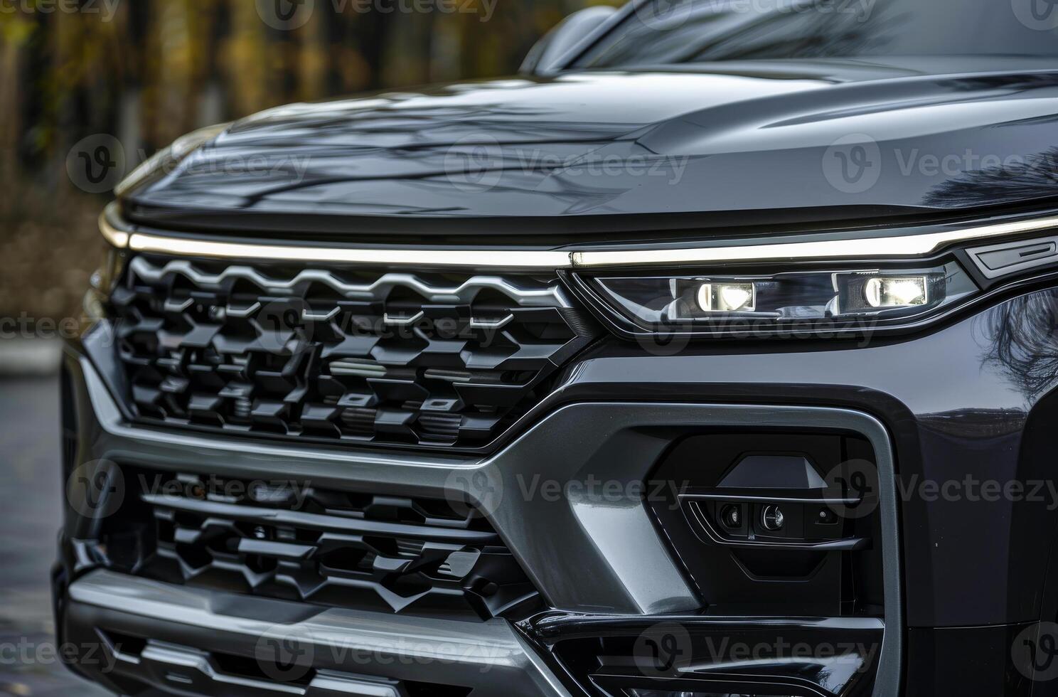 AI generated The front grille of modern black car photo