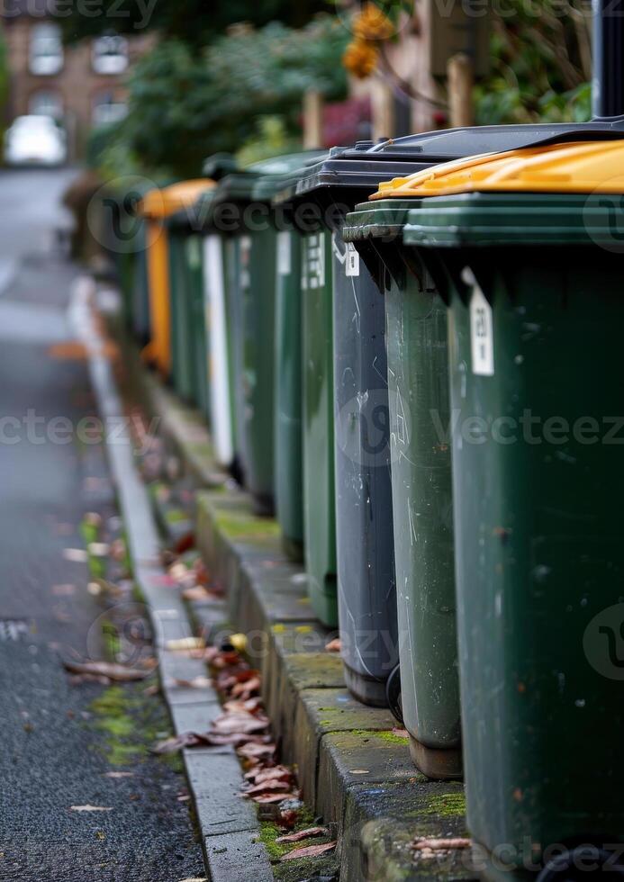 AI generated Wheelie bins lined up on street photo