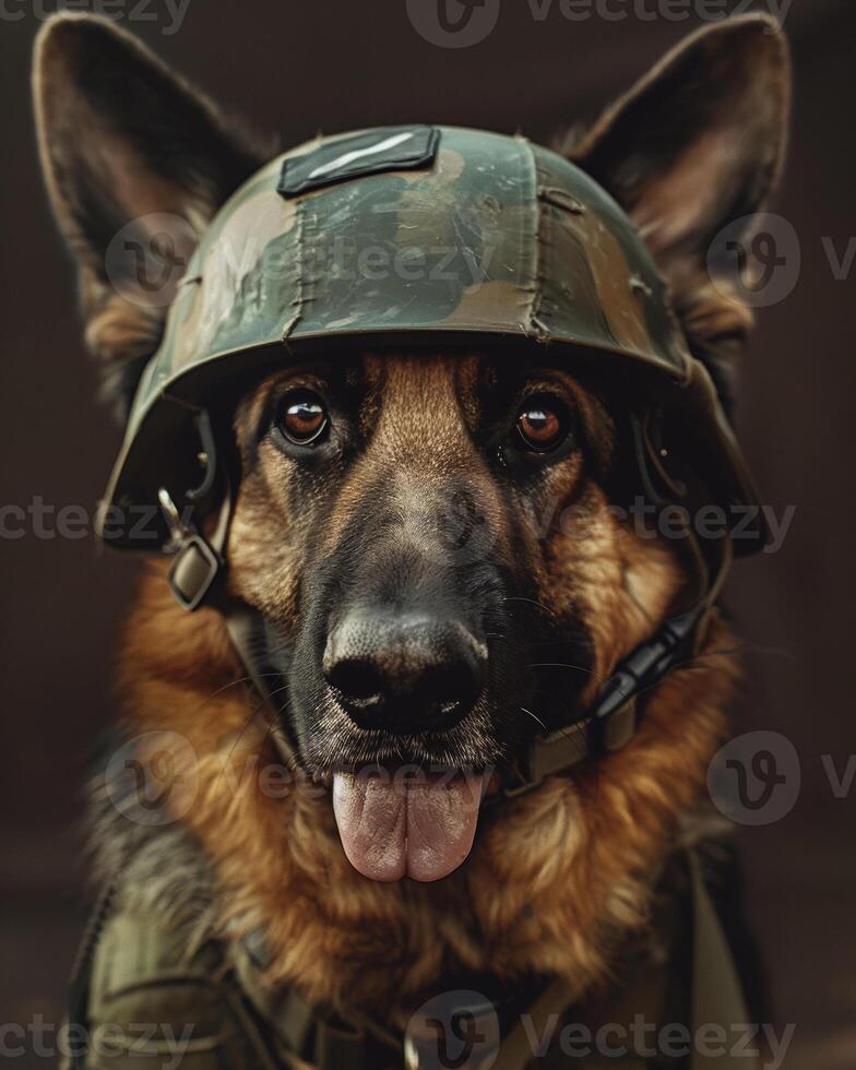 AI generated German shepherd in military helmet photo
