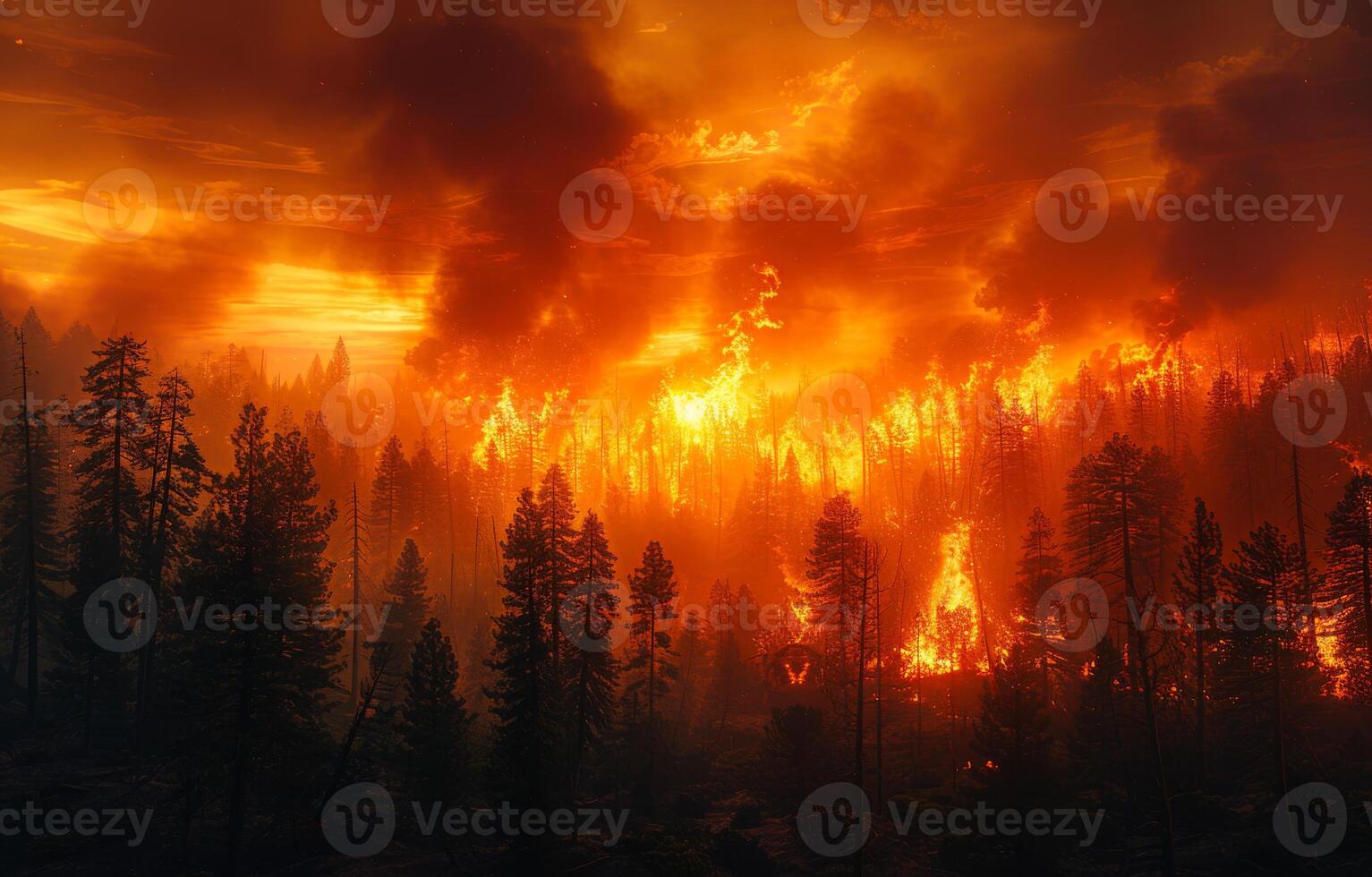 AI generated Forest fire burning out of control photo