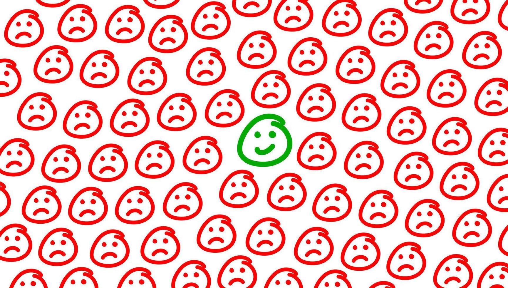 sad face pattern background and one smiling face in the middle vector