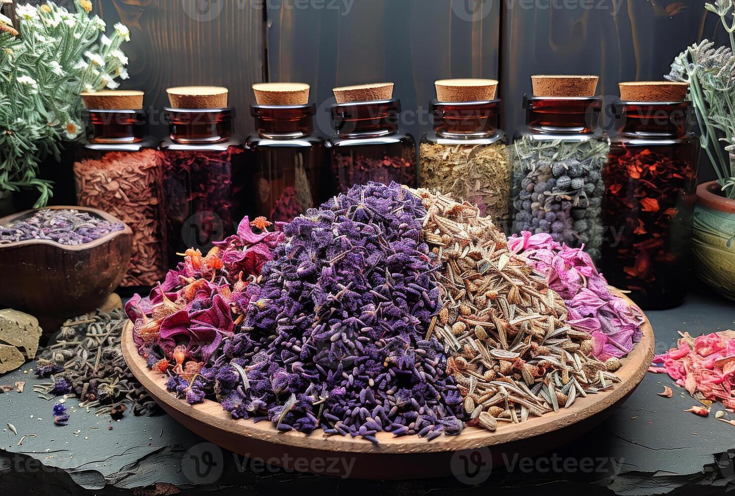 AI generated The ancient Chinese medicine herbs and infusions photo