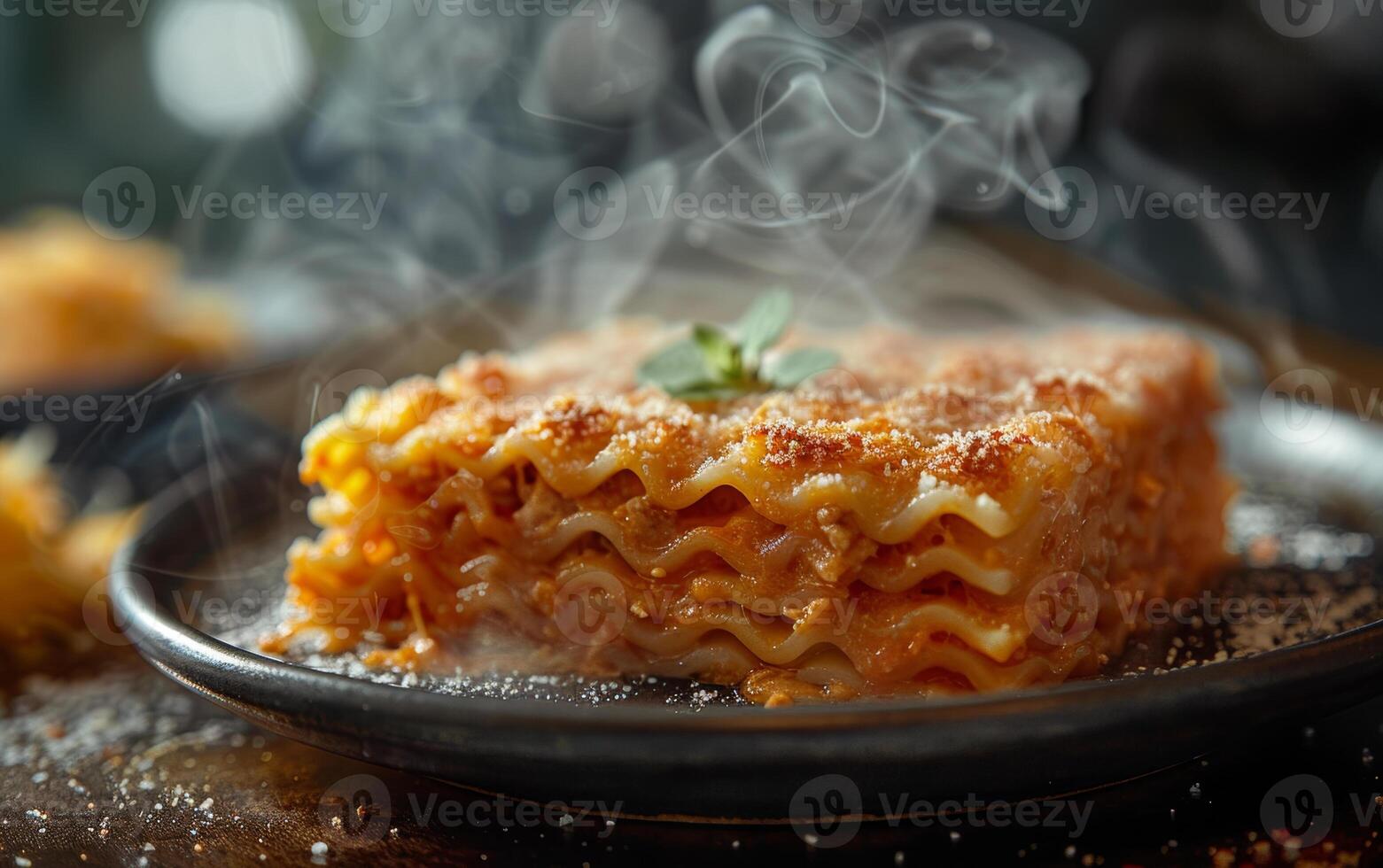 AI generated Lasagna with meat and cheese on plate photo