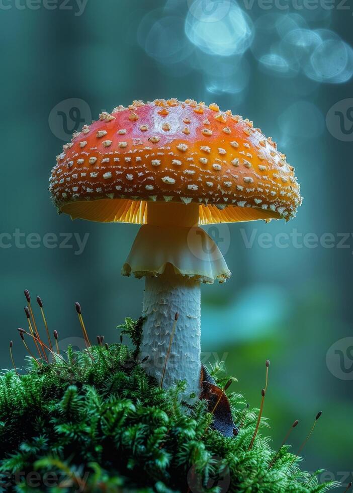 AI generated Amanita muscaria commonly known as the fly agaric or fly amanita is basidiomycete fungus photo