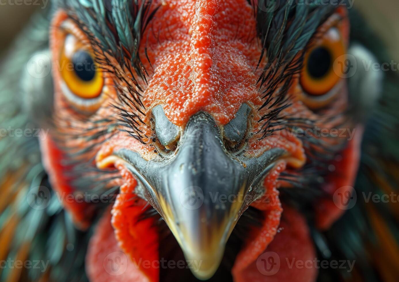 ai generado cerca arriba de de gallo rostro. pollo tabaka foto