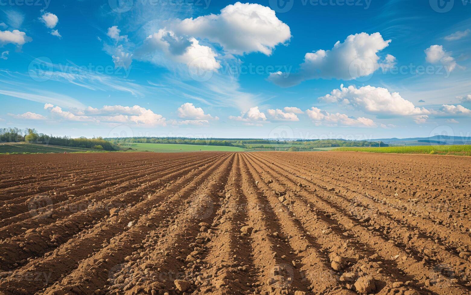 AI generated Agricultural field on which grow up potatoes photo