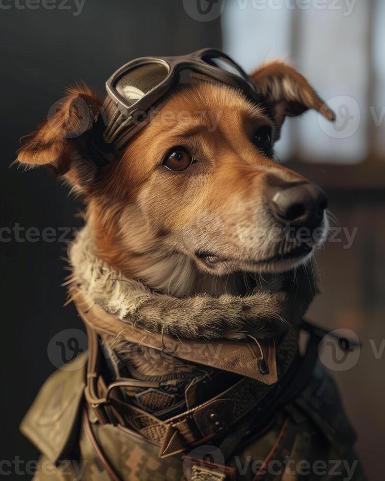 AI generated Dog in military pilot's costume. A photo of a dog wearing militarystyles