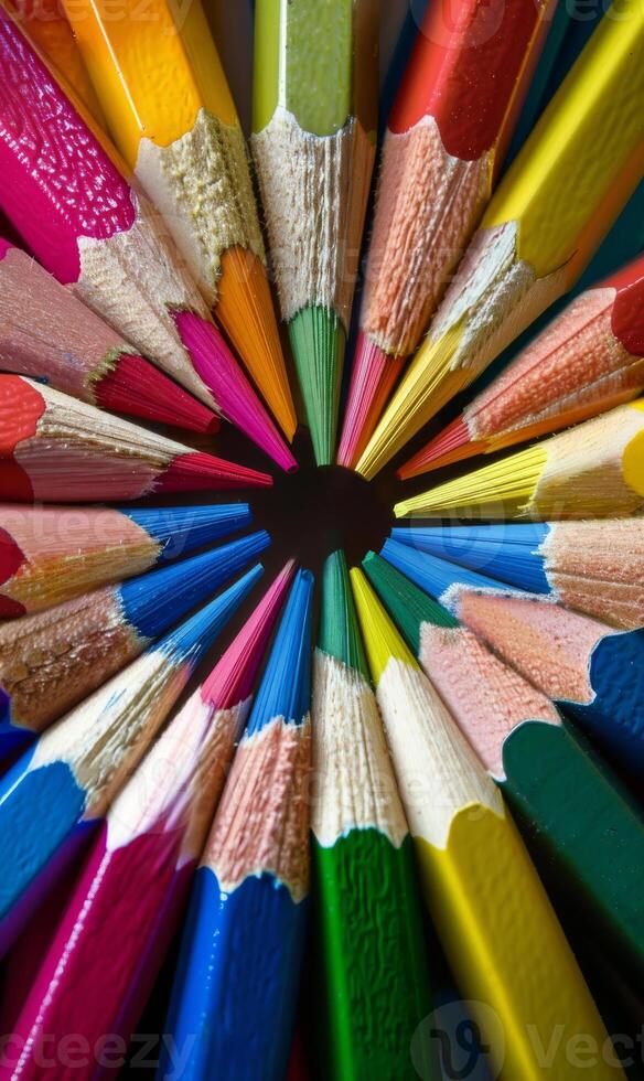 AI generated Colored pencils in circle. A photo of different colored pencils in a circle