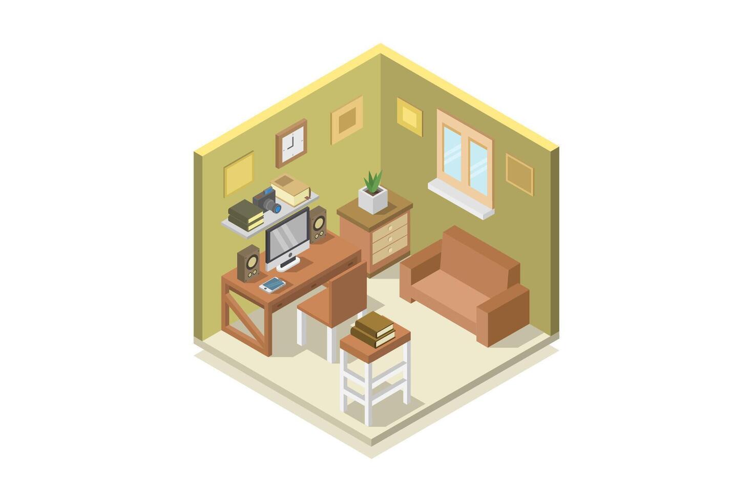 Isometric bedroom room on white background vector