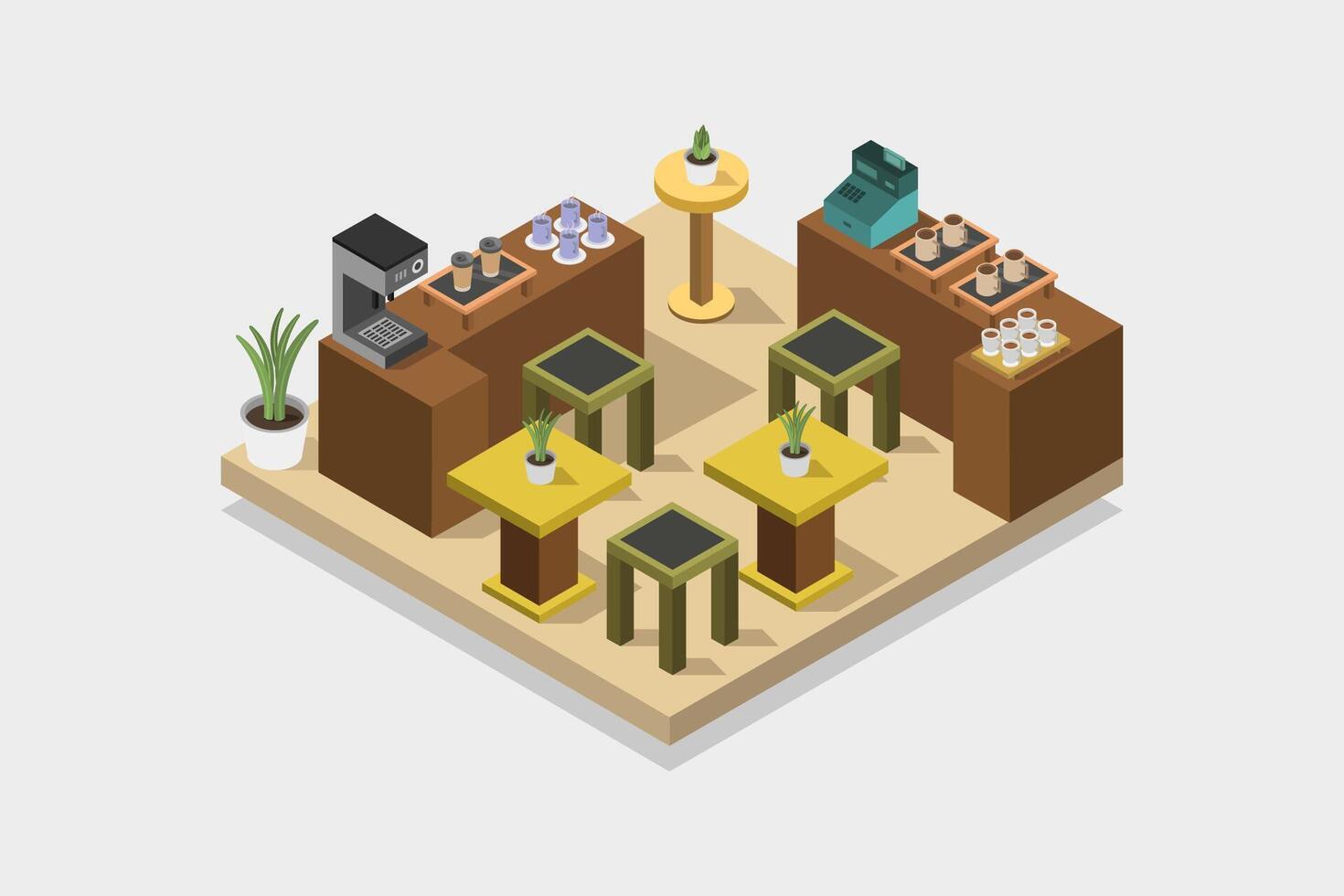 Illustrated isometric coffee kiosk vector