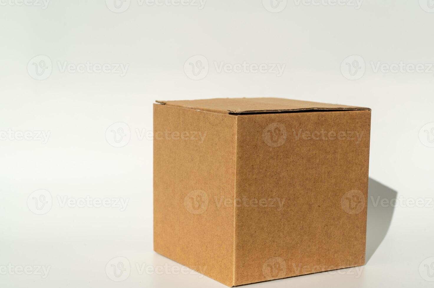 Simple brown cardboard box on white background. photo