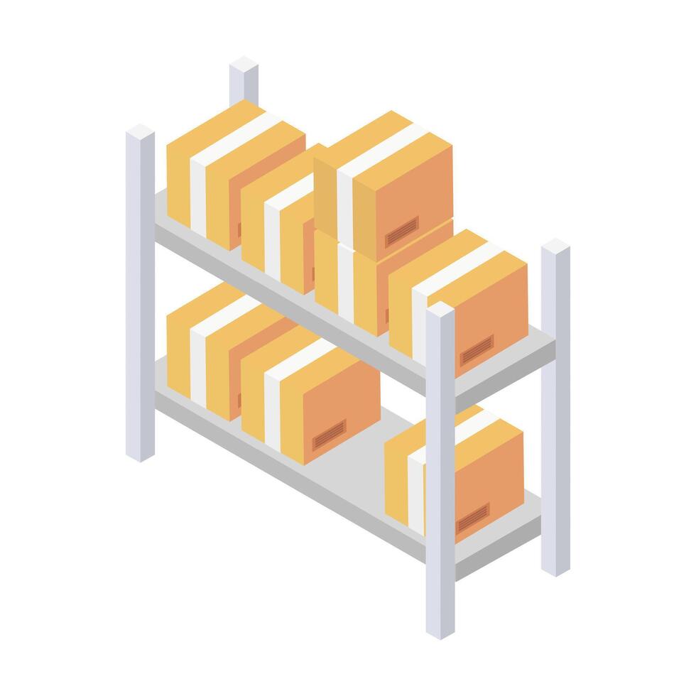 estante con cajas isométricas sobre un fondo vector