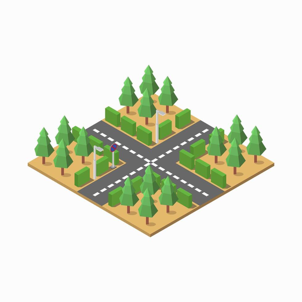 Illustrated isometric road intersection vector