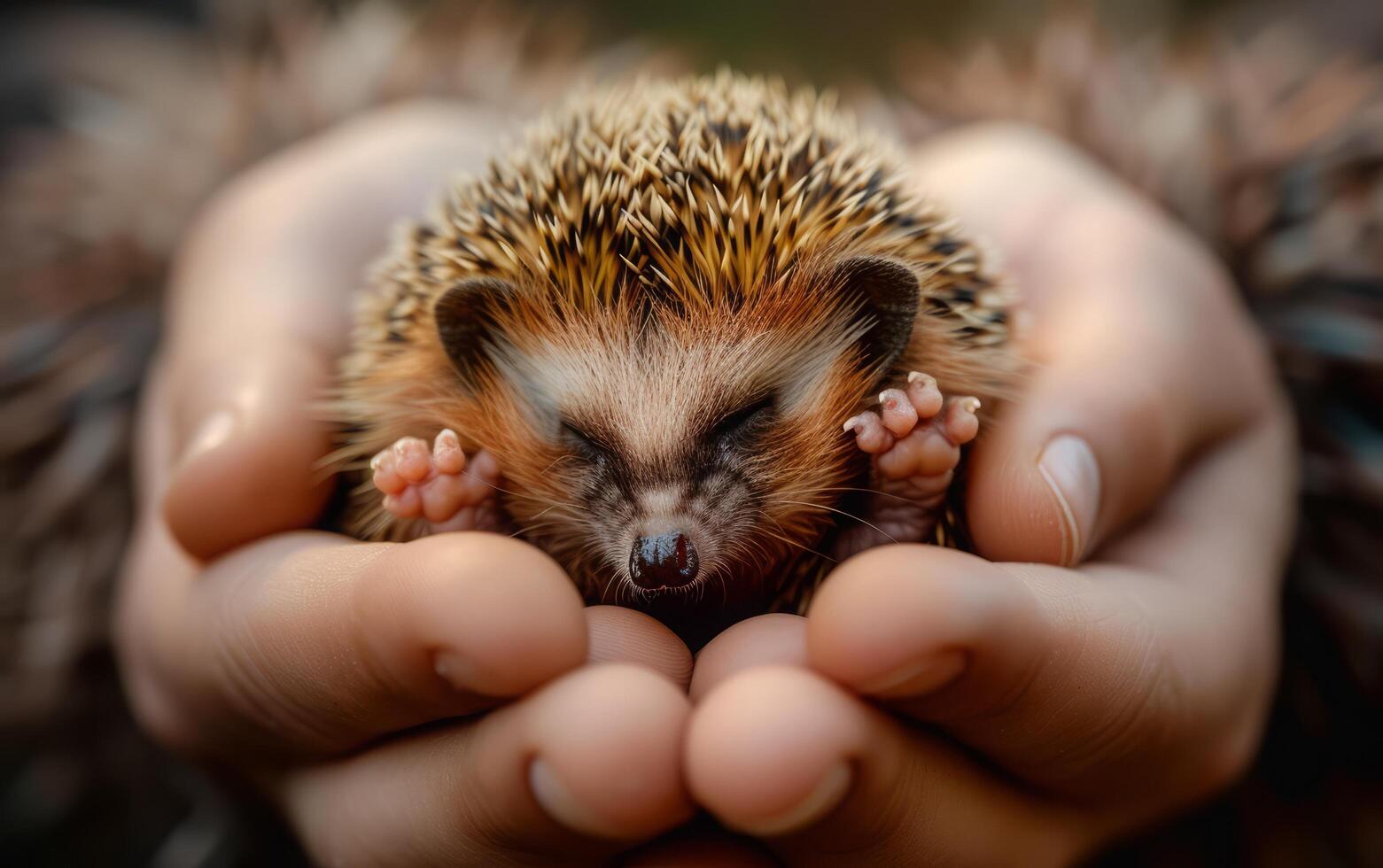 AI generated Newborn Hedgehog in Gentle Hands photo