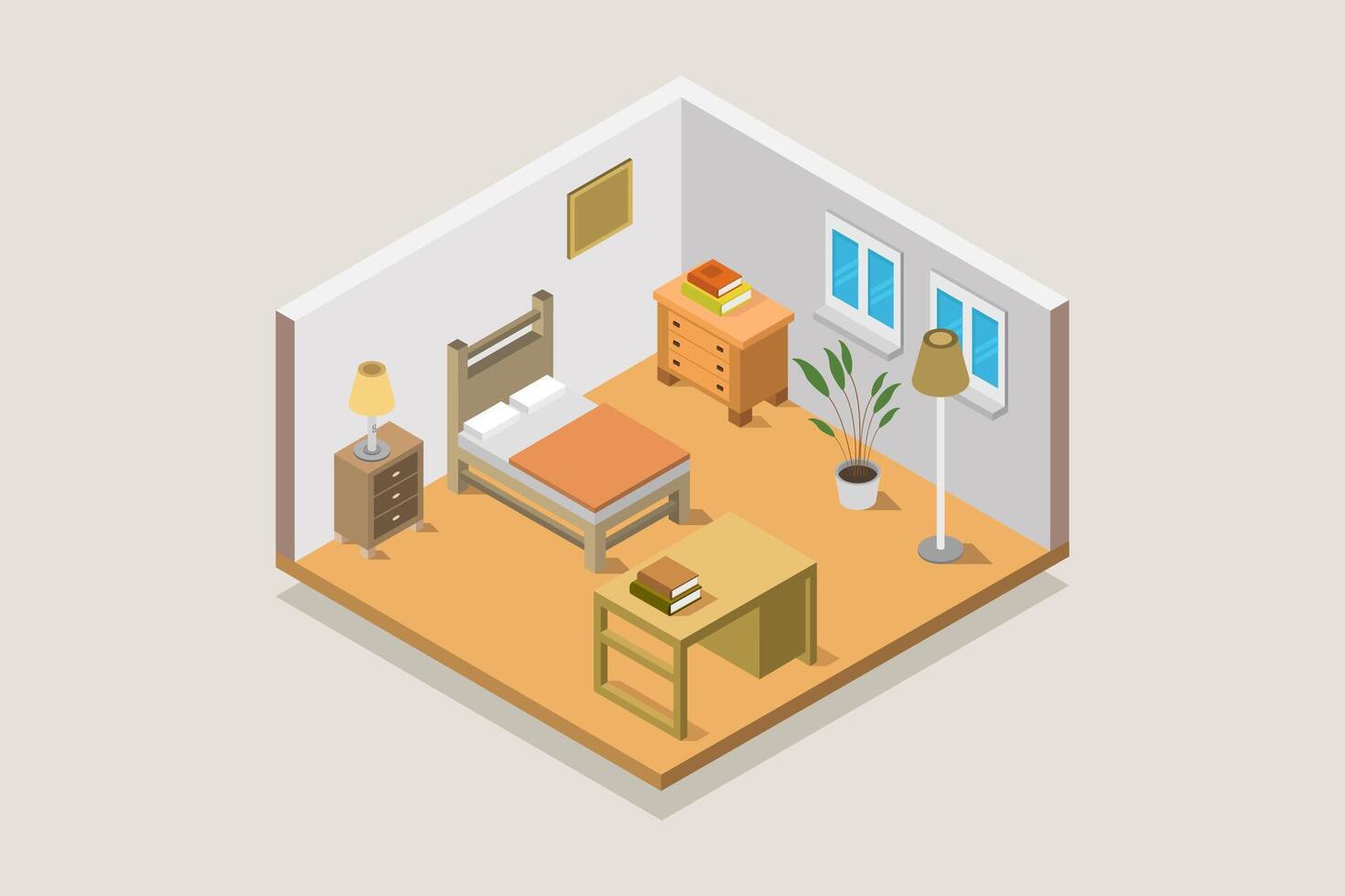 Illustrated isometric bedroom vector