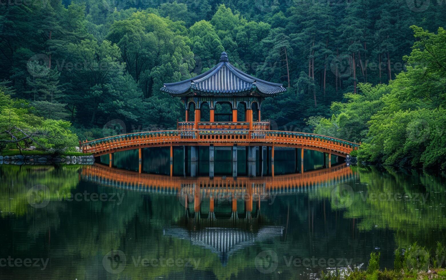AI generated Tranquil Lake Pavilion photo