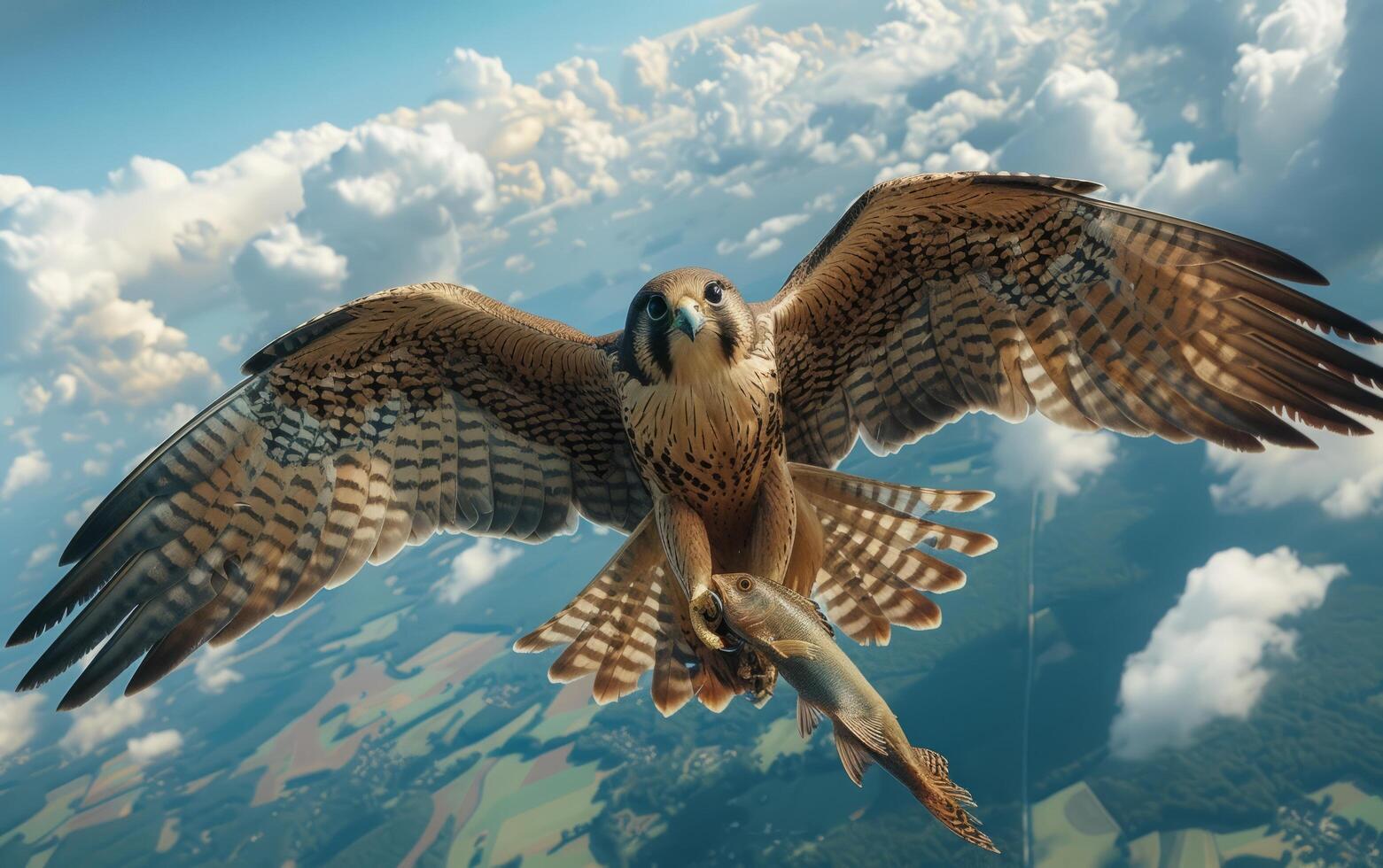 AI generated A powerful falcon ascends with precision, clutching its fresh catch photo