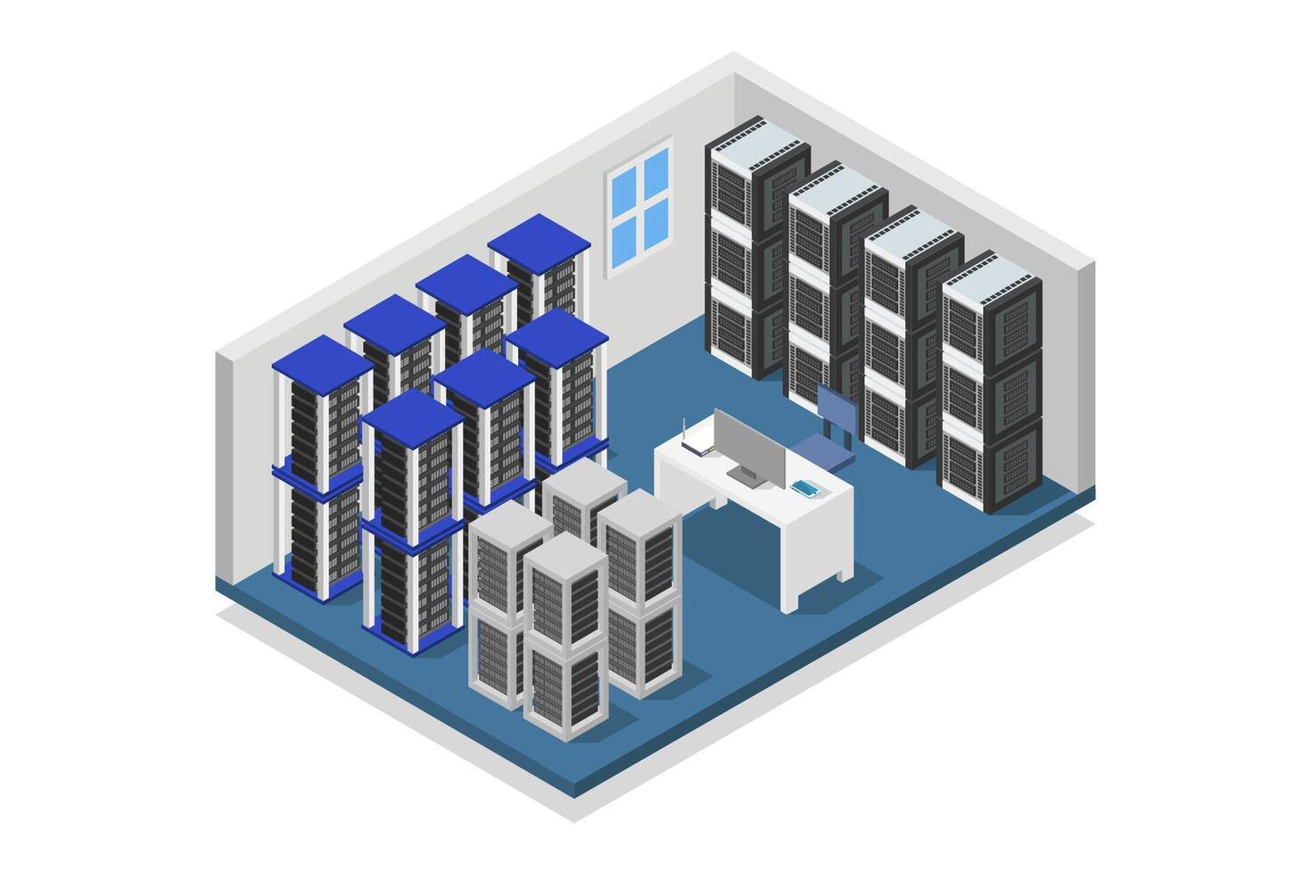 Illustrated isometric server room vector