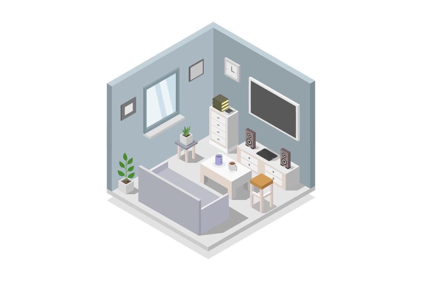 Illustrated isometric living room vector