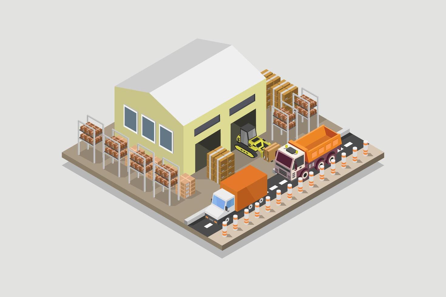Illustrated isometric warehouse vector