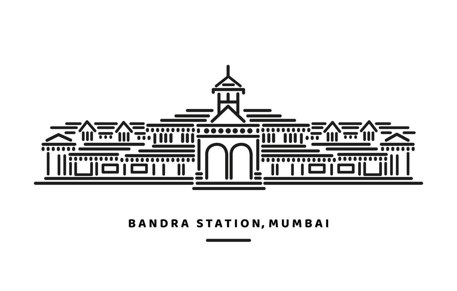 Bandra Station building vector line illustration.