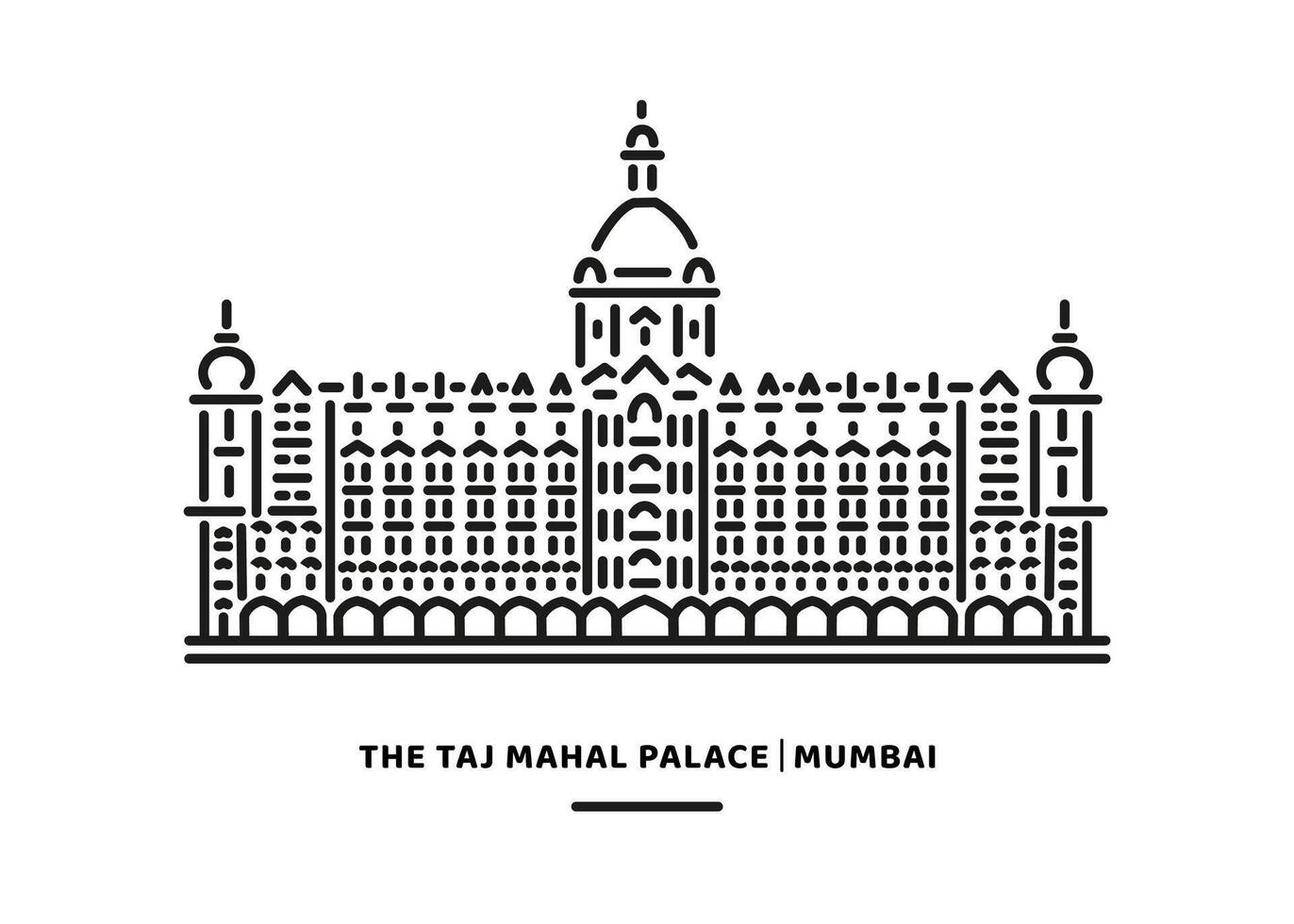 The Taj Mahal Palace Mumbai building vector line illustration.