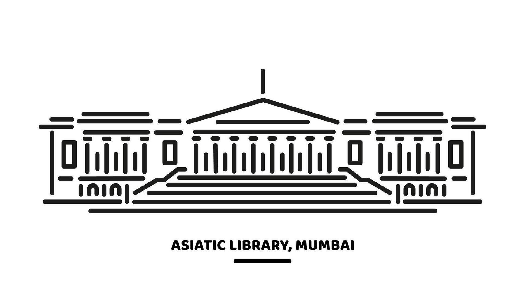 Asiatic Library Mumbai building vector line illustration.
