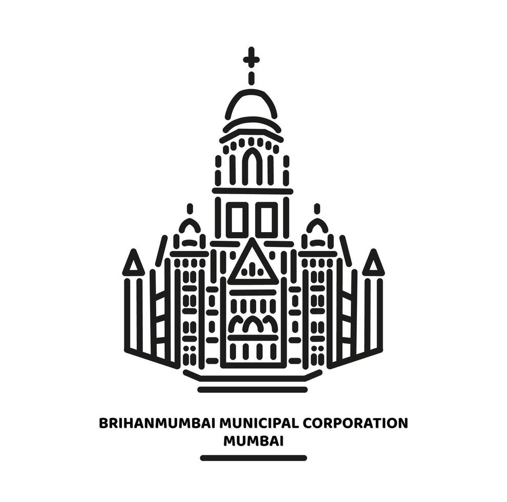BMC Mumbai building vector line illustration.