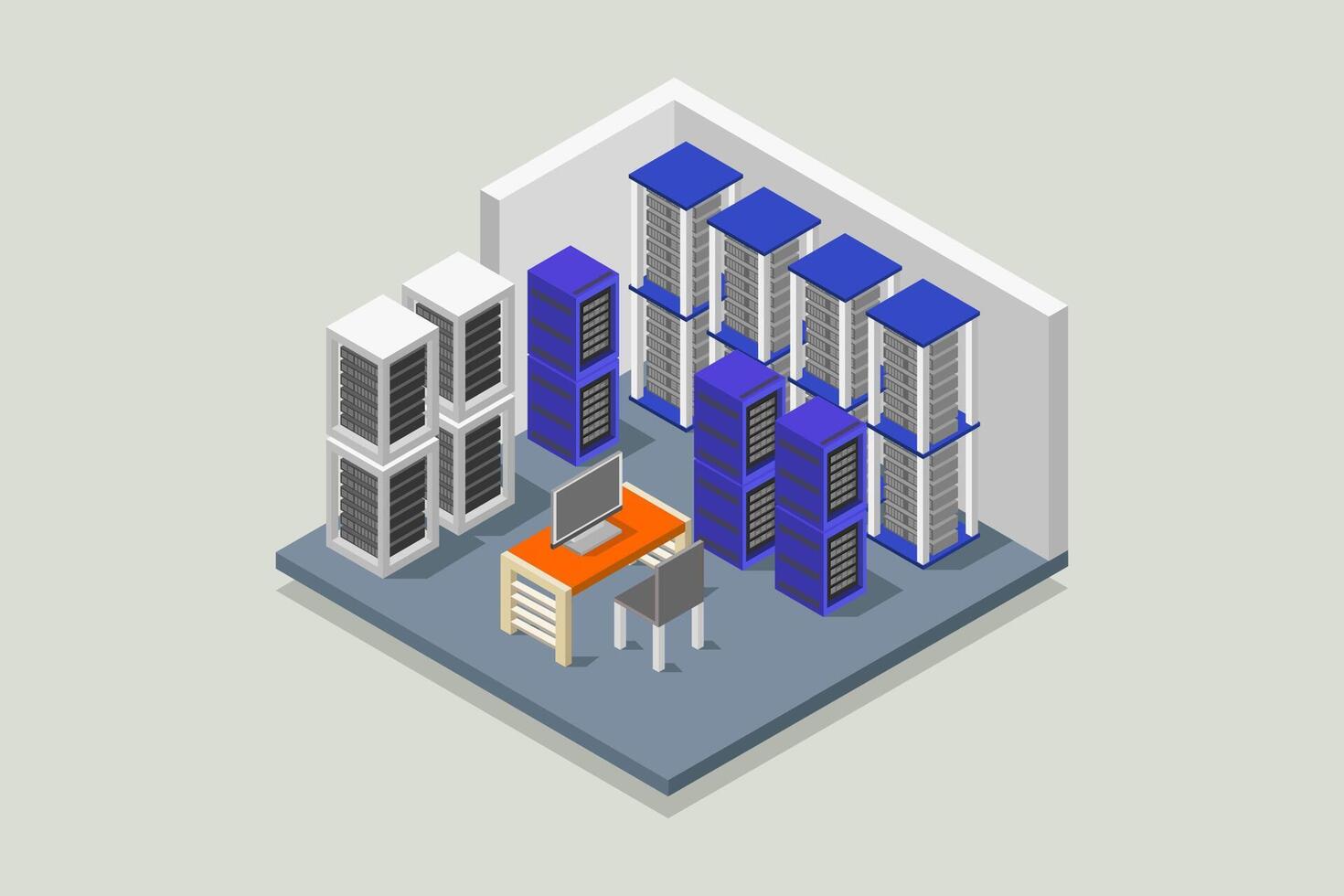 ilustrado isométrica servidor habitación vector