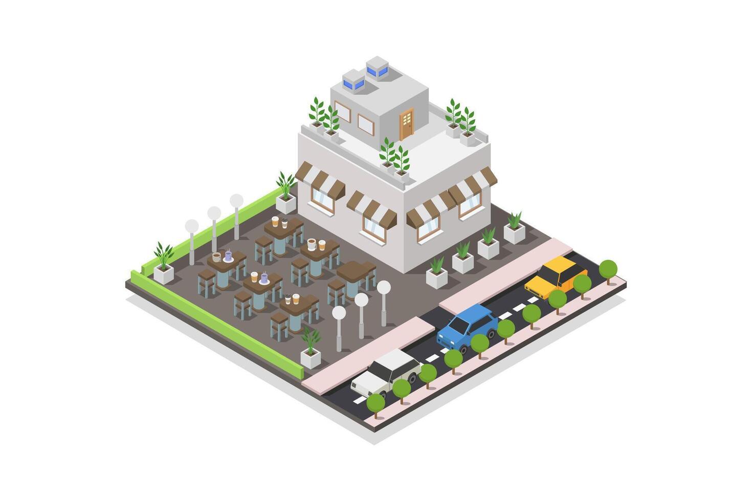 Illustrated isometric cafe building vector