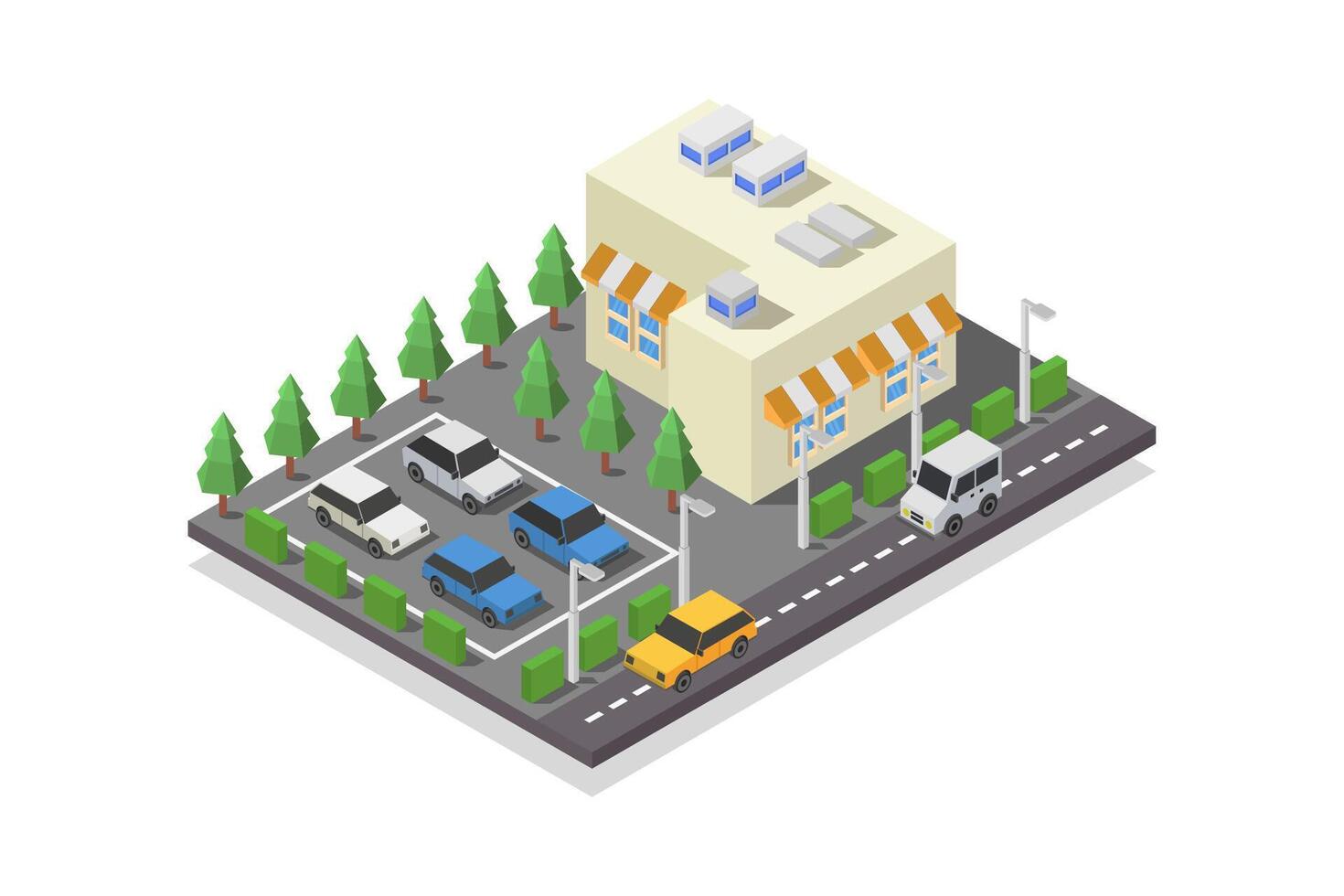 Illustrated isometric shopping mall vector