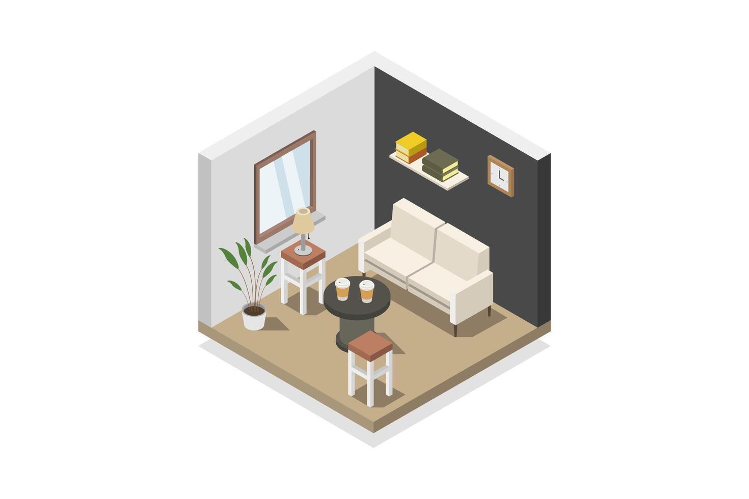 Illustrated isometric interior design vector