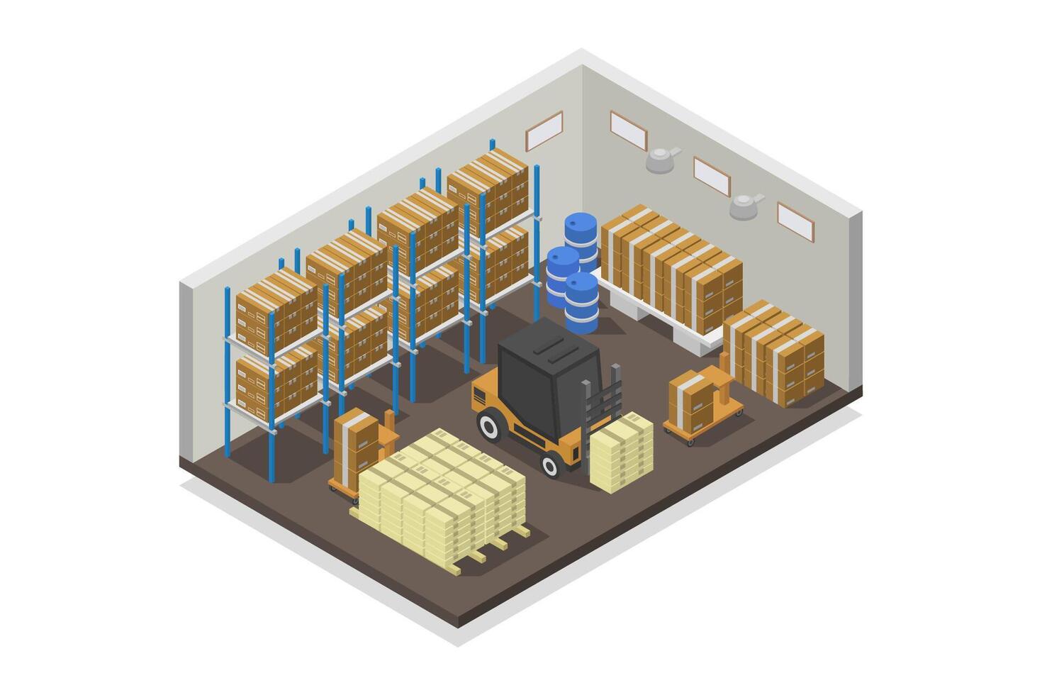 Illustrated isometric warehouse vector