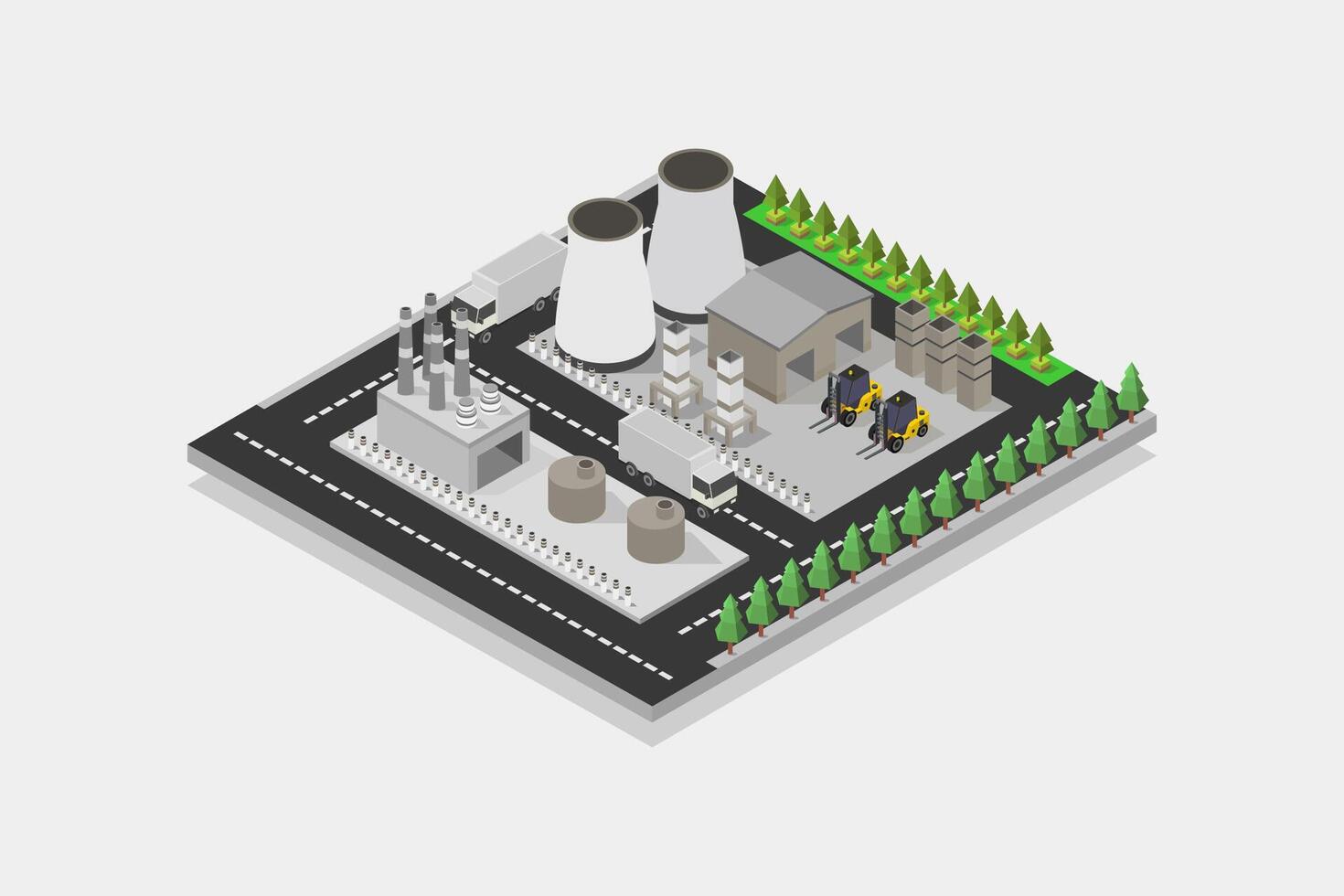 Illustrated isometric power plant vector