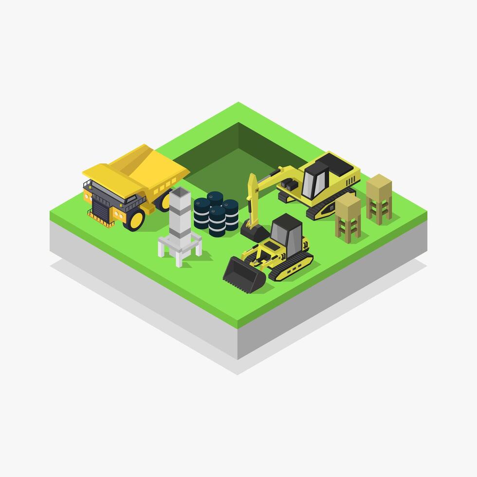 Illustrated isometric coal mining vector