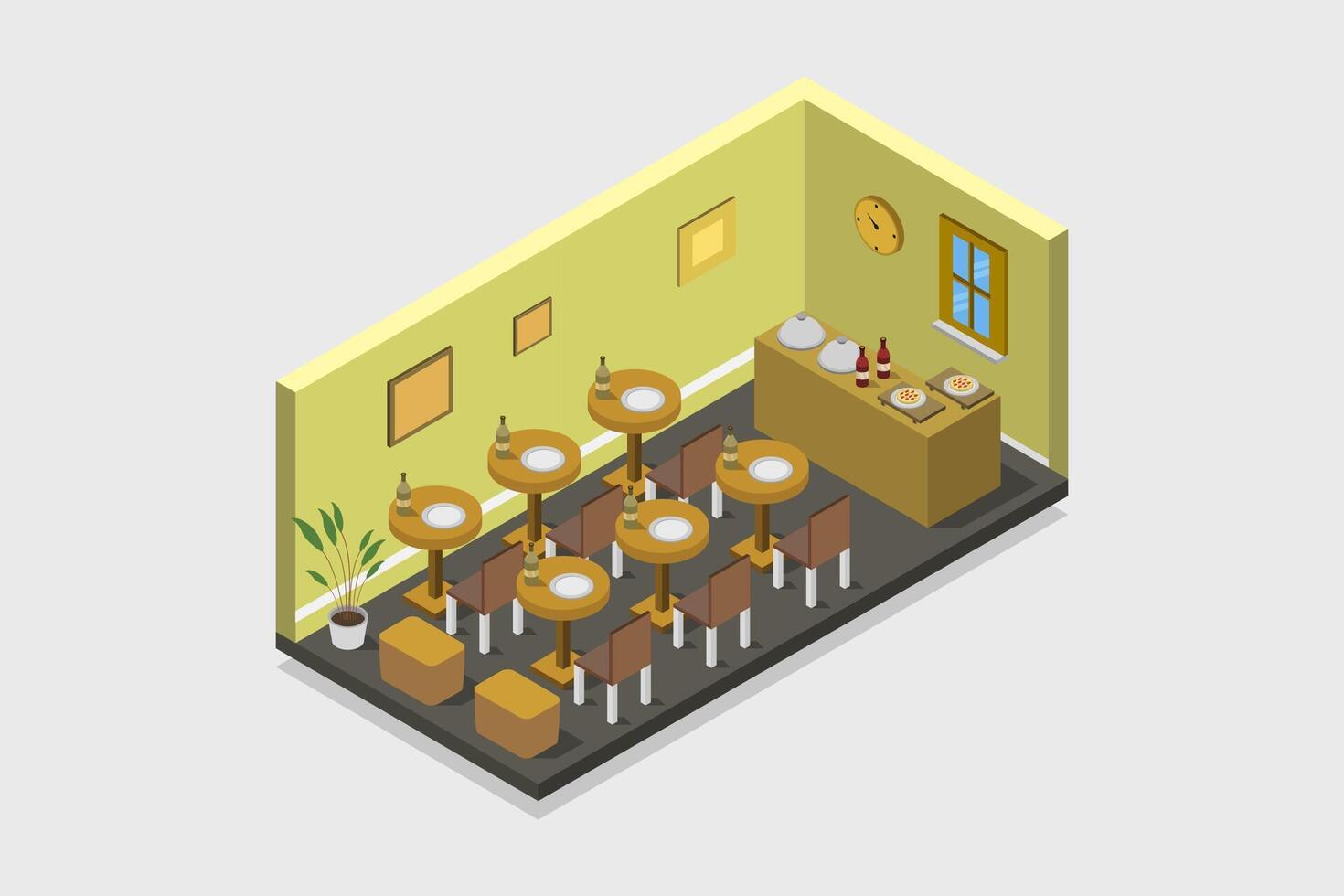 Illustrated isometric restaurant room vector