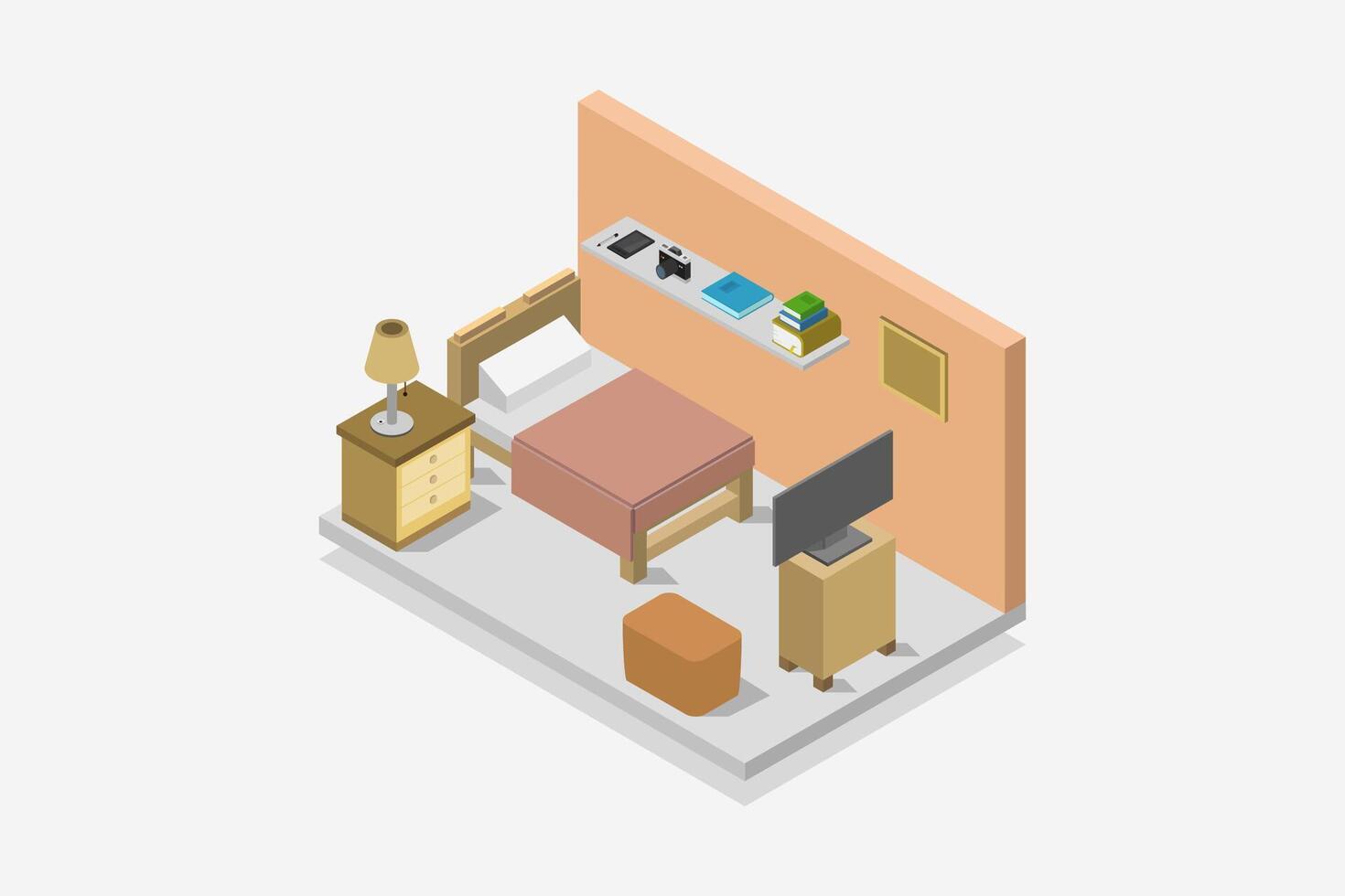 Illustrated isometric bedroom vector