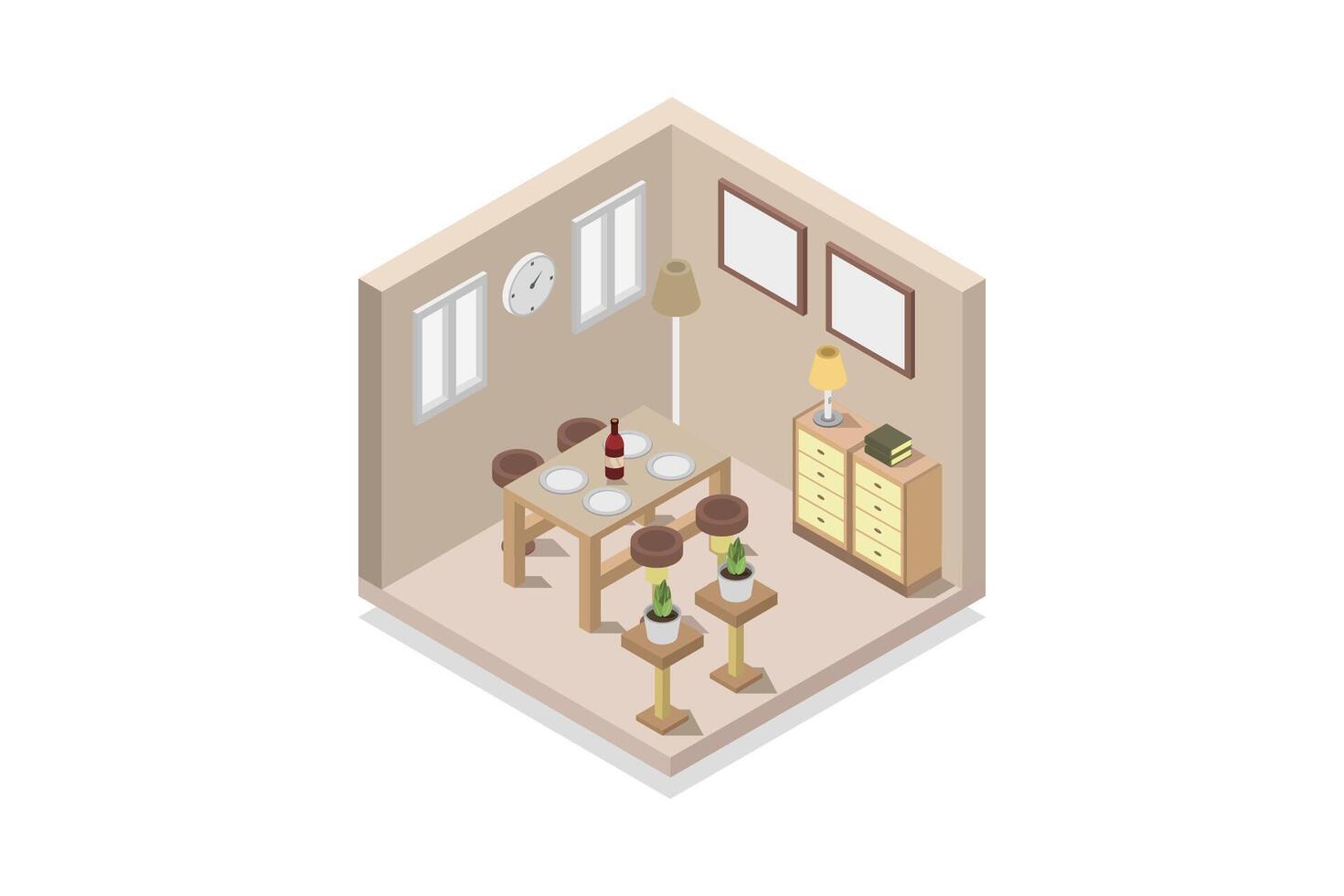 Illustrated isometric dining room vector