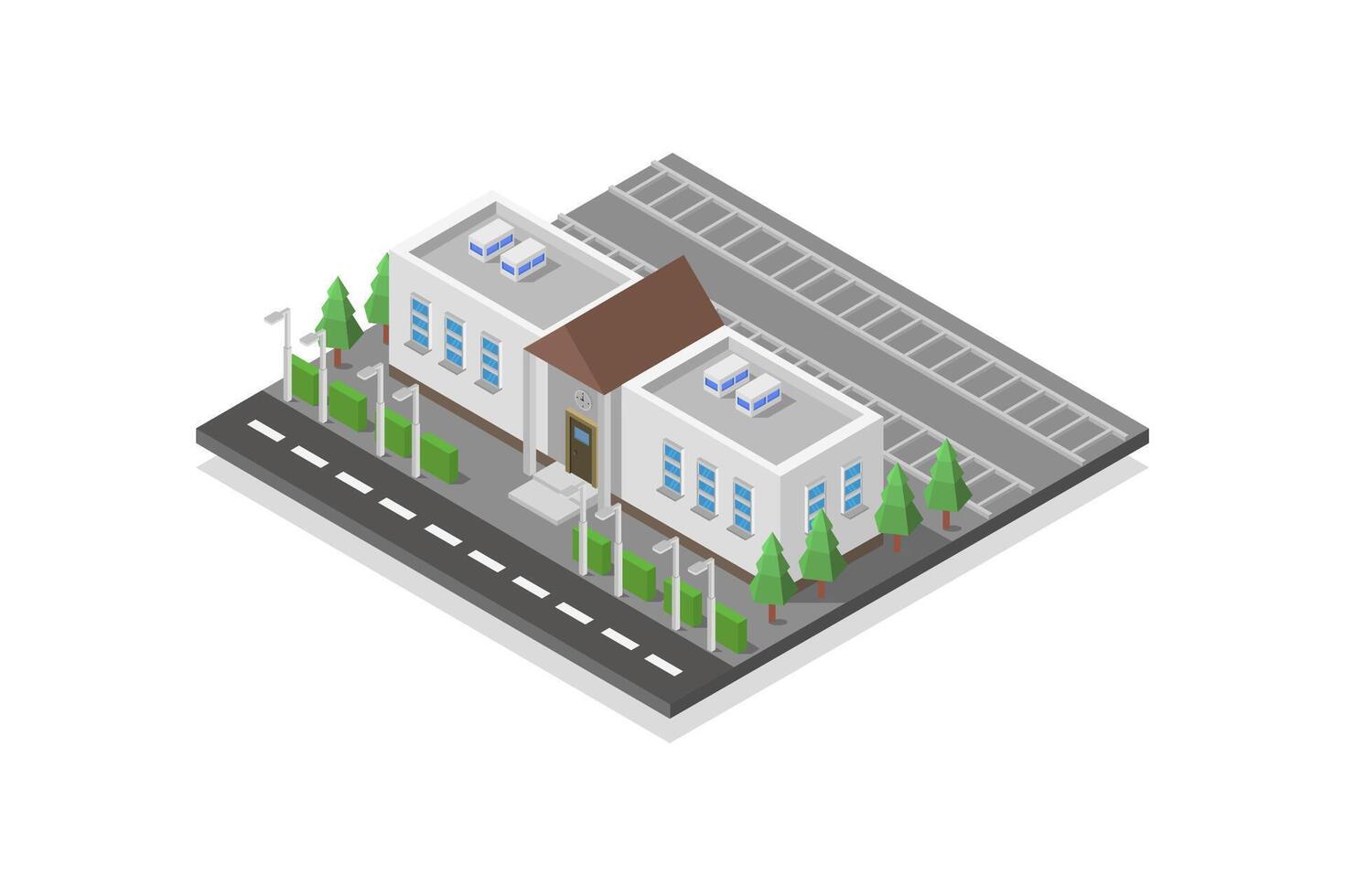 Railway train station isometric illustrated vector