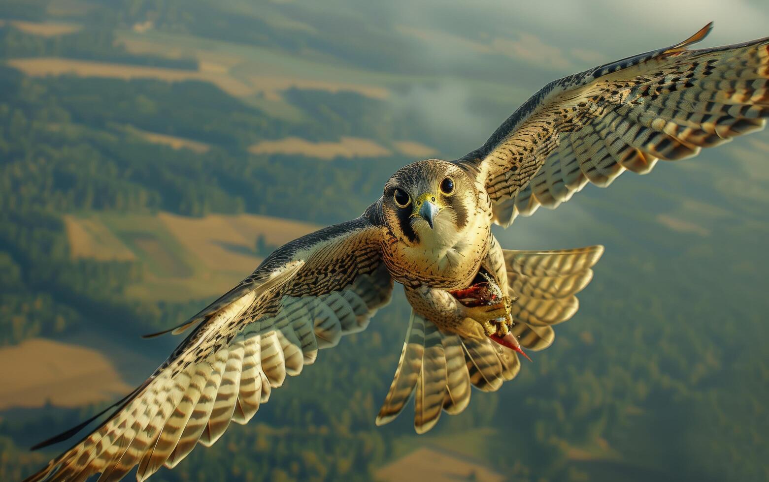 AI generated A powerful falcon ascends with precision, clutching its fresh catch photo